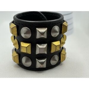 BCBG MAXAZRIA LEATHER Gold Silver Brass Stud Square Metal Cuff Wrap Bracelet